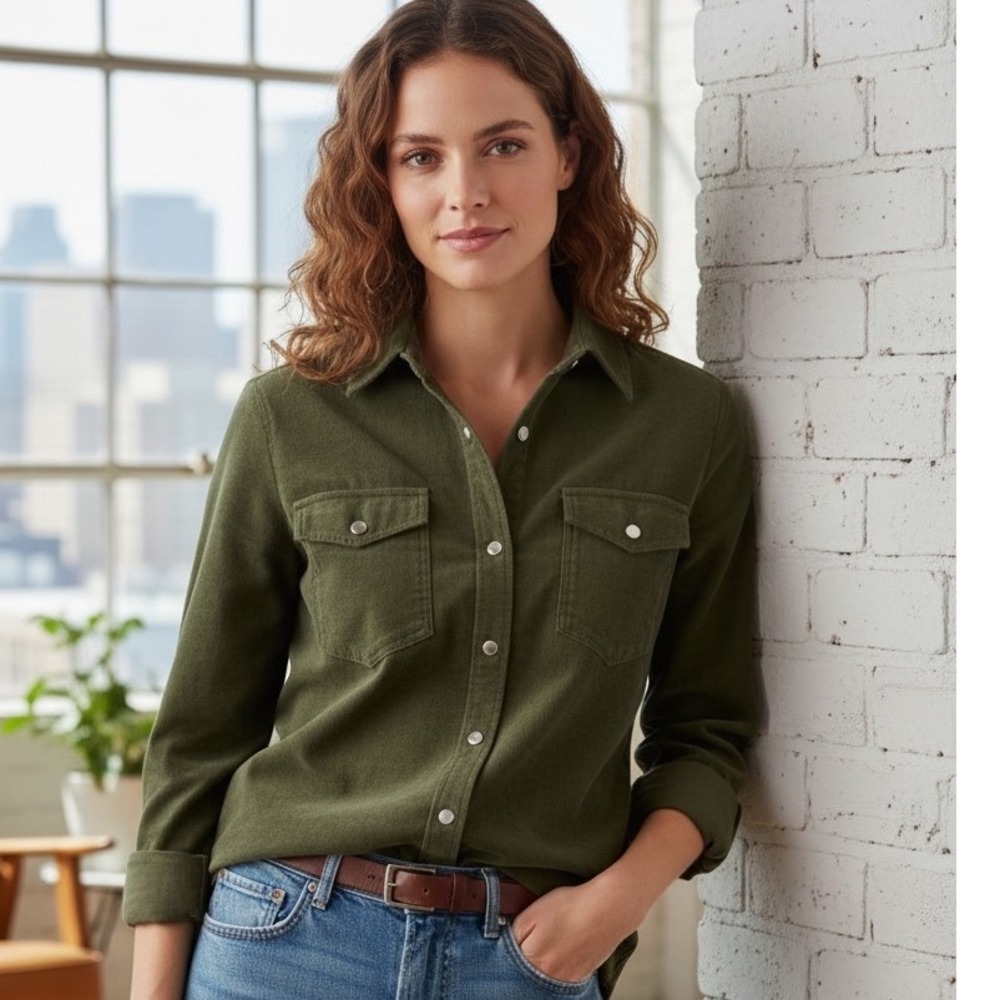 Pendleton Womens XS Corduroy Western Snap Button Down Shirt Olive Green LBL00012